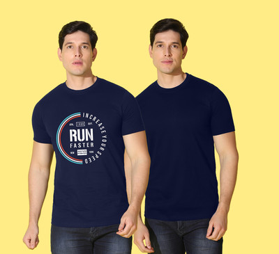 WOOSTRO Typography Men Round Neck Dark Blue T-Shirt