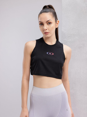HRX by Hrithik Roshan Solid Women Scoop Neck Black T-Shirt