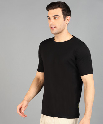 KAEZRI Solid Men Round Neck Black T-Shirt