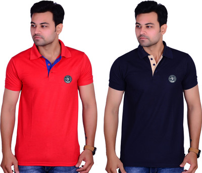 Cousin's Solid Men Polo Neck Navy Blue T-Shirt