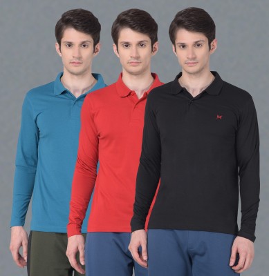 Force NXT Solid Men Polo Neck Black, Red, Blue T-Shirt