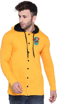 Money Leaf Graphic Print Men Hooded Neck Yellow T-Shirt