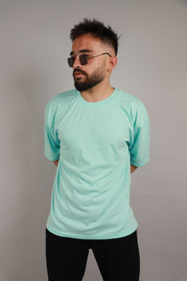 Jack Paris Solid Men Round Neck Light Blue T-Shirt
