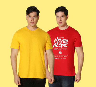 WOOSTRO Printed Men Round Neck Red, Yellow T-Shirt
