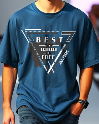 AUSK Printed Men Round Neck Dark Blue T-Shirt
