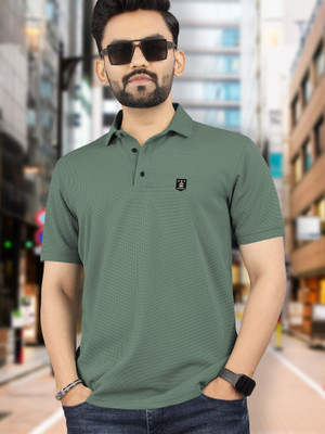 VeBNoR Self Design Men Polo Neck Green T-Shirt
