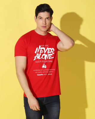 WOOSTRO Printed Men Round Neck Red T-Shirt