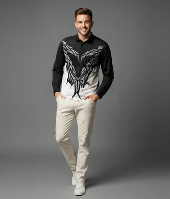 lookswala Abstract, Printed Men Polo Neck Multicolor T-Shirt