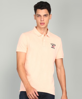 U.S. Polo Assn. Denim Co. Solid Men Polo Neck Pink T-Shirt