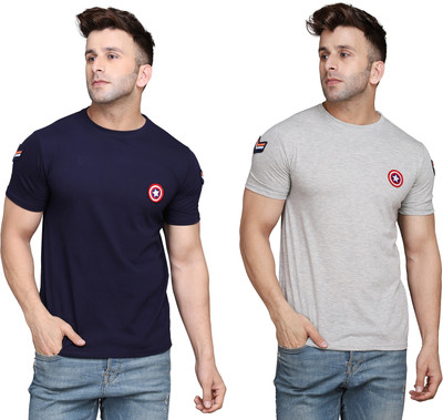 tfurnish Solid Men Round Neck Silver, Dark Blue T-Shirt
