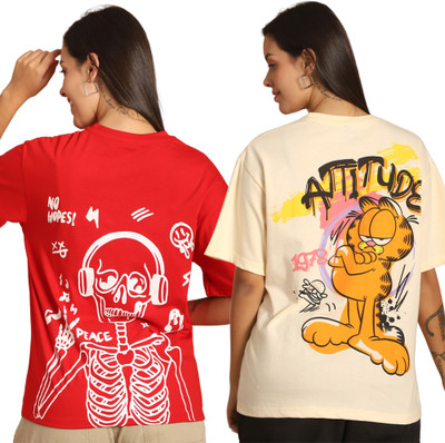METRONAUT Printed Women Round Neck Multicolor T-Shirt