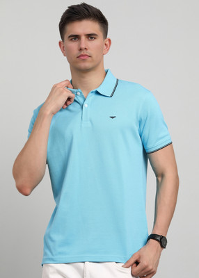 PARK AVENUE Solid Men Polo Neck Light Blue T-Shirt