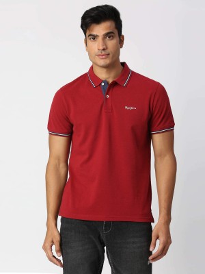 Pepe Jeans Solid Men Polo Neck Red T-Shirt