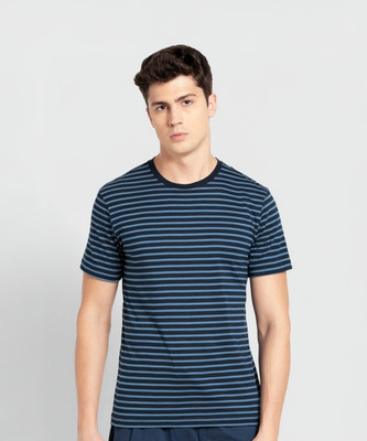 JOCKEY Striped Men Round Neck Dark Blue T-Shirt