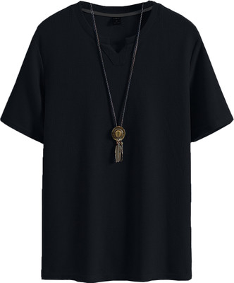 RIDHUDEE Solid Men V Neck Black T-Shirt