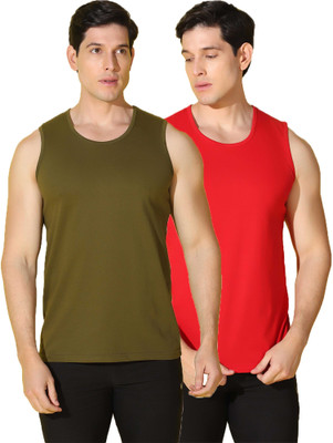 WOOSTRO Solid Men Round Neck Red, Green T-Shirt