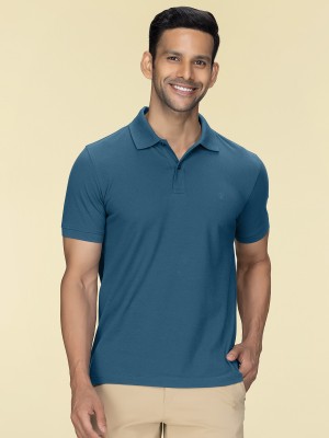 XYXX Solid Men Polo Neck Blue T-Shirt