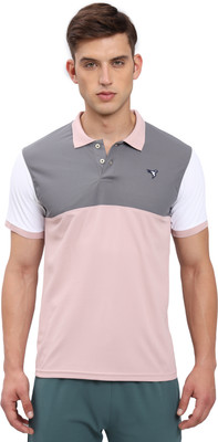 TECHNOSPORT Colorblock Men Polo Neck Pink T-Shirt