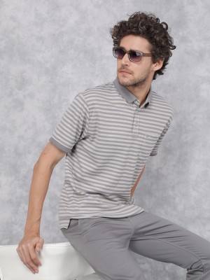 CRIMSOUNE CLUB Striped Men Polo Neck Grey T-Shirt