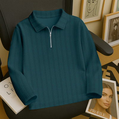 KAJARU Self Design Men Zip Neck Dark Green T-Shirt