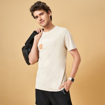 Ajile By Pantaloons Solid Men Round Neck Beige T-Shirt