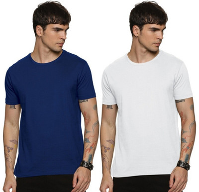 CLIFFHANGRRR Solid Men Round Neck White, Navy Blue T-Shirt