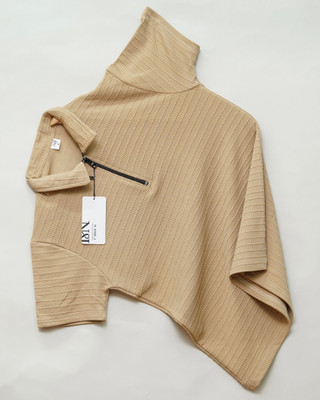 N AND J Solid, Self Design Men Zip Neck Brown T-Shirt