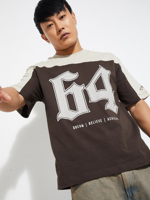 MAX Colorblock Men Round Neck Brown T-Shirt