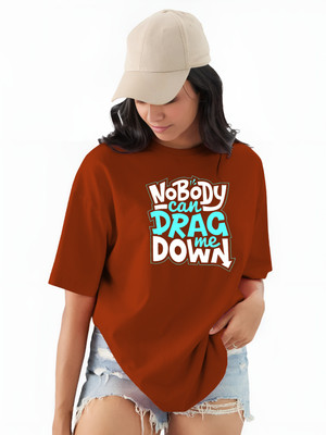 TQH Printed Women Round Neck Orange T-Shirt