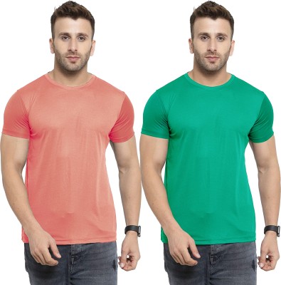 UDI n ADI Solid Men Round Neck Pink, Green T-Shirt