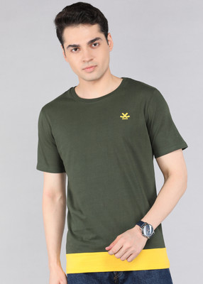 WROGN Solid Men Crew Neck Green T-Shirt