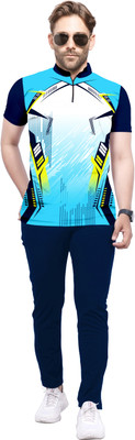 dhaari by unique creation Printed Men Mandarin Collar Blue T-Shirt