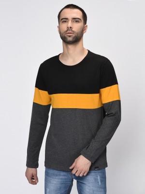 RIGO Colorblock Men Round Neck Black T-Shirt