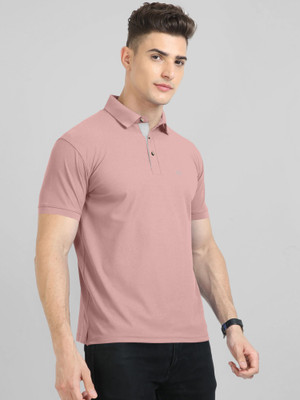 Triptee Solid Men Polo Neck Pink T-Shirt