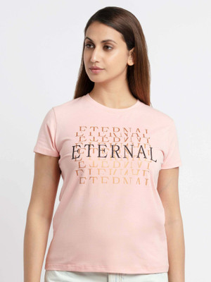 Status Quo Printed Women Round Neck Pink T-Shirt