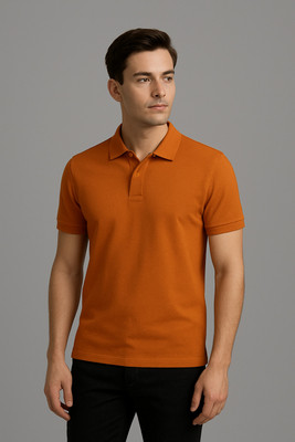 COTNKO Solid Men Polo Neck Dark Blue T-Shirt
