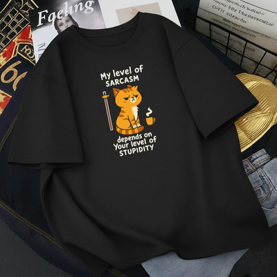 Sahuone Printed Women Round Neck Black T-Shirt