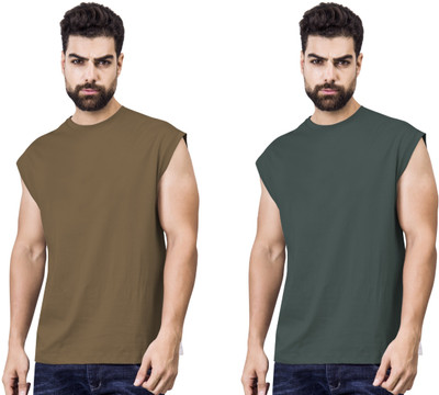 I&D Solid Men Round Neck Multicolor T-Shirt