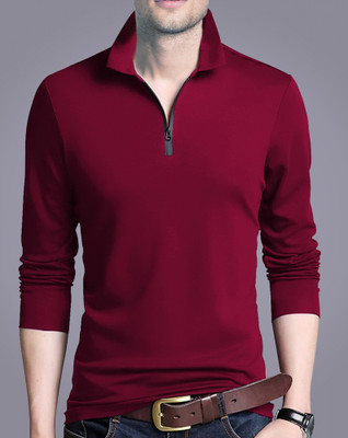 EyeBogler Solid Men Polo Neck Red T-Shirt