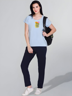 SZN Graphic Print Women Round Neck Light Blue T-Shirt