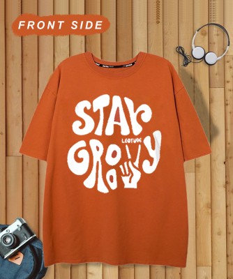 Leotude Printed Women Round Neck Orange T-Shirt