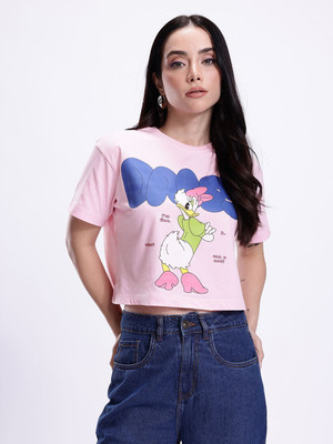 Kook N Keech Disney Graphic Print Women Round Neck Pink T-Shirt