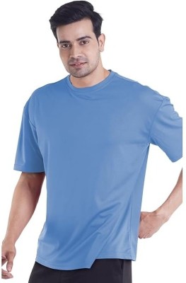 CoolDown Solid Men Round Neck Blue T-Shirt