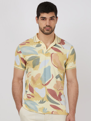MUFTI Printed Men Polo Neck Yellow T-Shirt