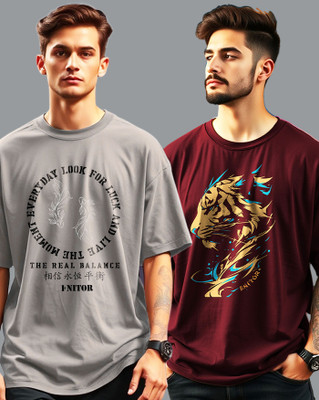 AOOSH Printed Men Round Neck Multicolor, Maroon T-Shirt