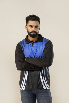 CHAVV Printed Men Polo Neck Blue T-Shirt
