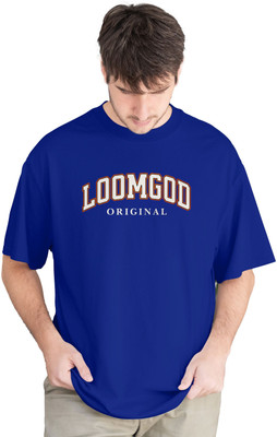 Loomgod Solid, Typography Men Round Neck Navy Blue T-Shirt