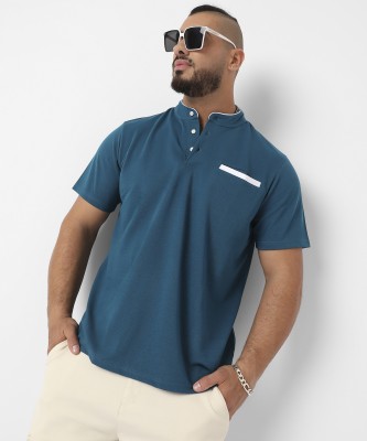 Instafab Plus Striped Men Polo Neck Blue T-Shirt