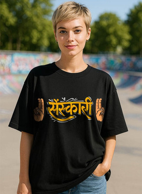 Hazuku Printed Women Round Neck Black T-Shirt