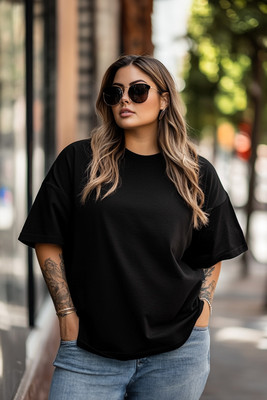 JUNEBERRY Solid Women Round Neck Black T-Shirt